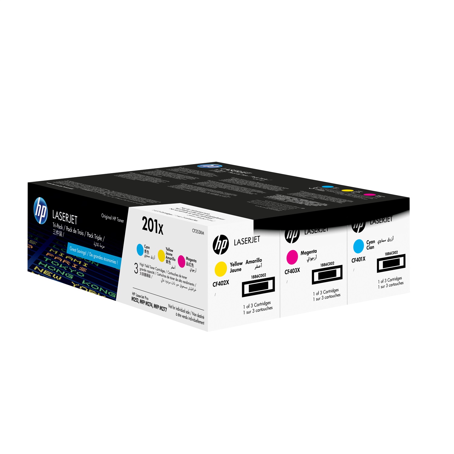 HP Confezione da 3 Cartucce Toner Originali Alta Capacità Ciano, Magenta, Giallo LaserJet 201X - CF253XM, 2300 Pagine