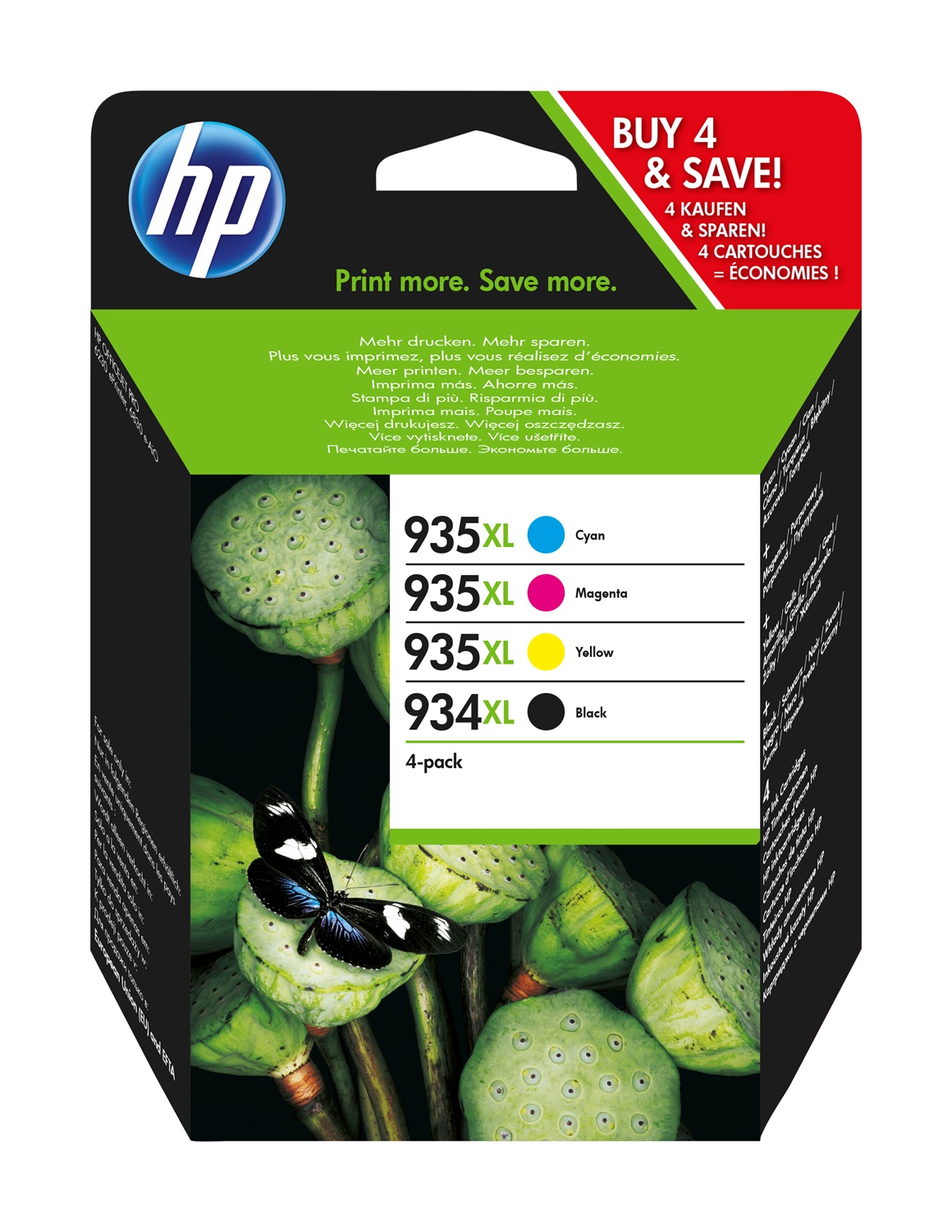 HP Confezione da 4 cartucce di inchiostro originale alta capacità 934XL/935XL - Nero, Ciano, Magenta, Giallo - Fino a 1000 pagine (Nero) e 825 pagine (Colore)