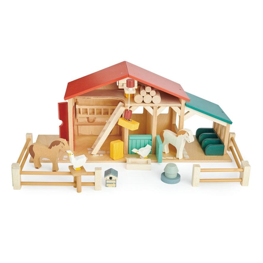 Tender Leaf Toys Set da Gioco Fattoria in Legno con Animali e Accessori - Giocattolo Sostenibile per Bambini dai 3 Anni