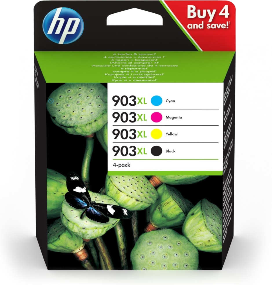 HP 903XL Multipack Cartucce d'Inchiostro Originali Nero, Ciano, Magenta, Giallo - Resa Elevata (fino a 3000 copie)