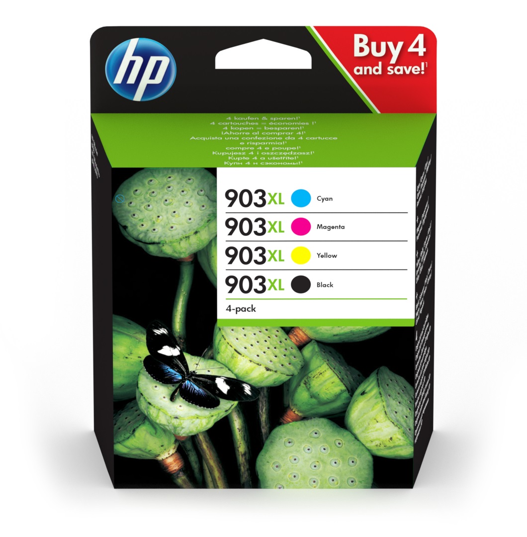 HP 903XL Multipack Cartucce d'Inchiostro Originali Nero, Ciano, Magenta, Giallo - Resa Elevata (fino a 3000 copie)