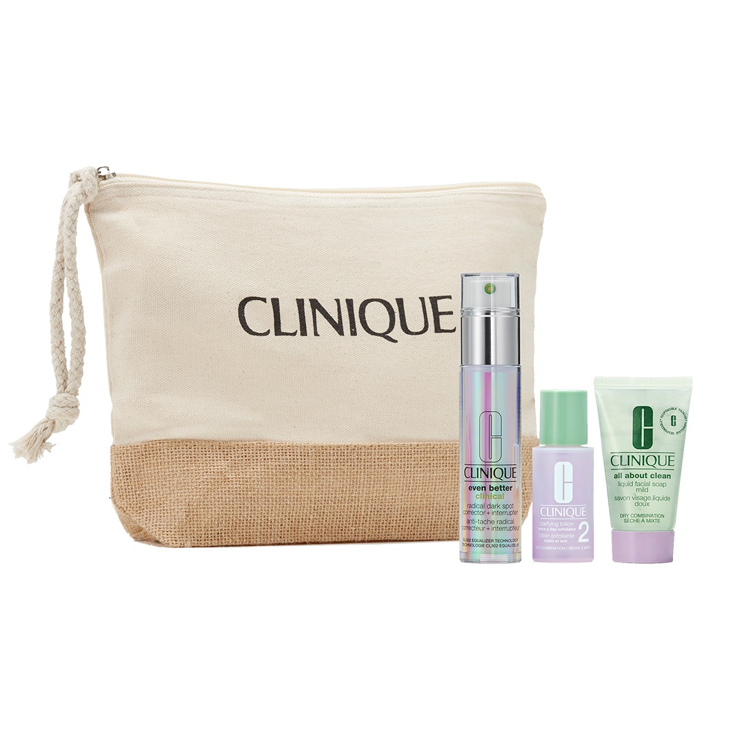 Clinique Cofanetto Beauty Routine Anti Macchie - Siero Viso Antimacchie, Lozione Esfoliante e Sapone Viso