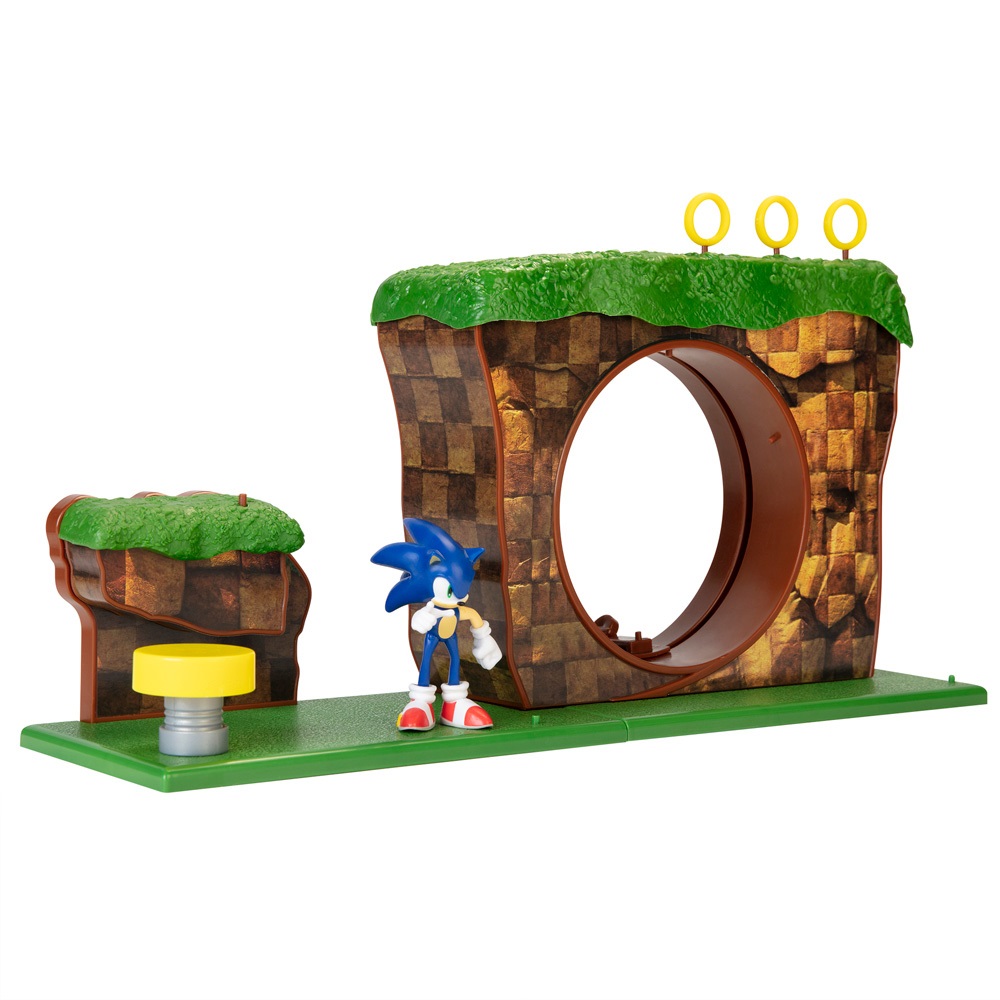 Jakks Pacific Sonic Playset La Colina Verde (Green Hill Zone) - Include Personaggio Sonic, Pulsante Interattivo, Adatto dai 3 Anni
