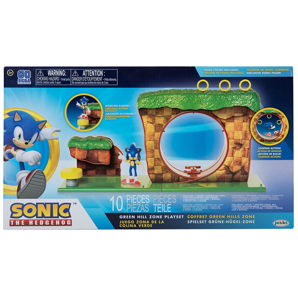 Jakks Pacific Sonic Playset La Colina Verde (Green Hill Zone) - Include Personaggio Sonic, Pulsante Interattivo, Adatto dai 3 Anni