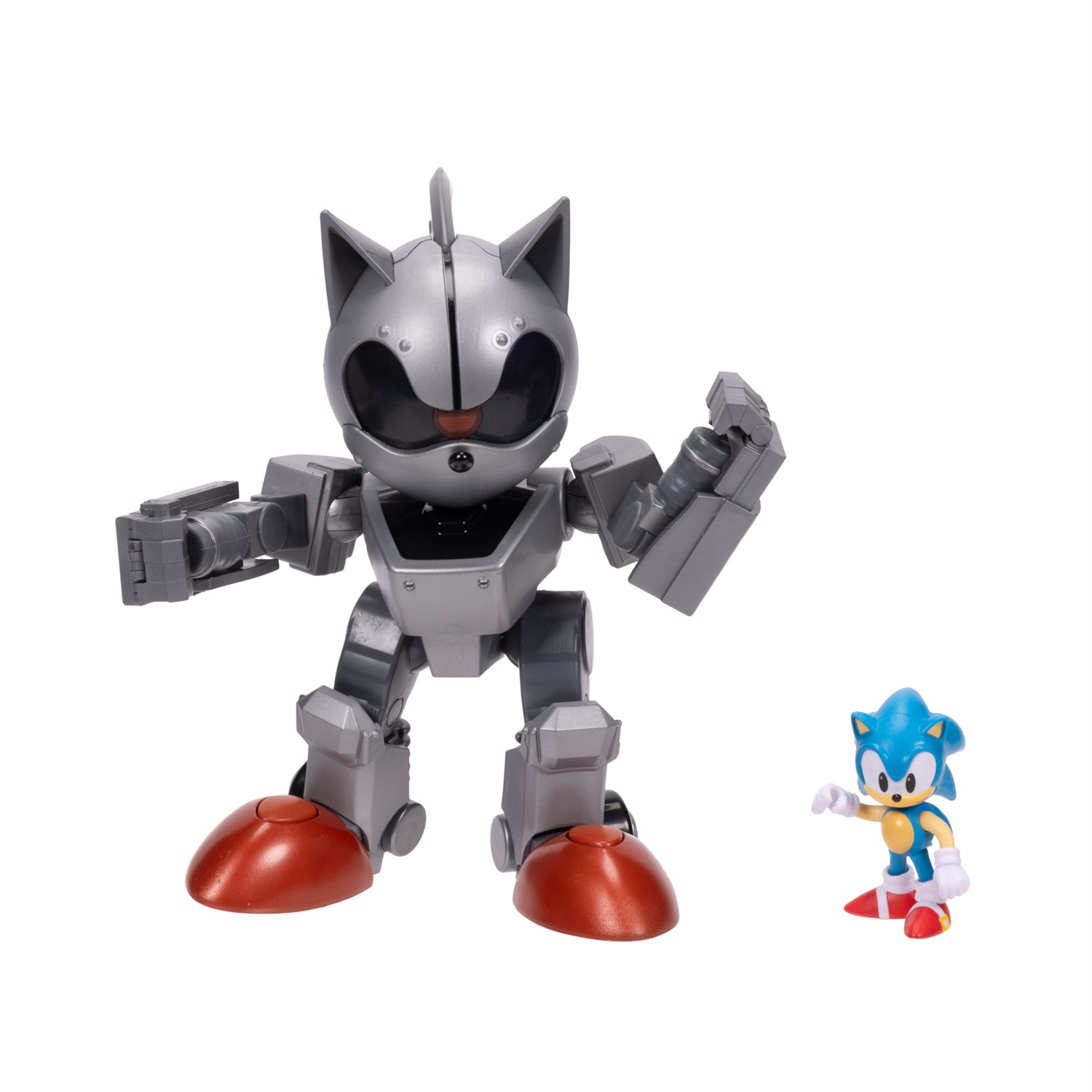 Jakks Pacific Sonic The Hedgehog - Set Gigante Mecha Sonic da 20,3 cm con Luci, Alta Articolazione e Figura di Sonic Inclusa
