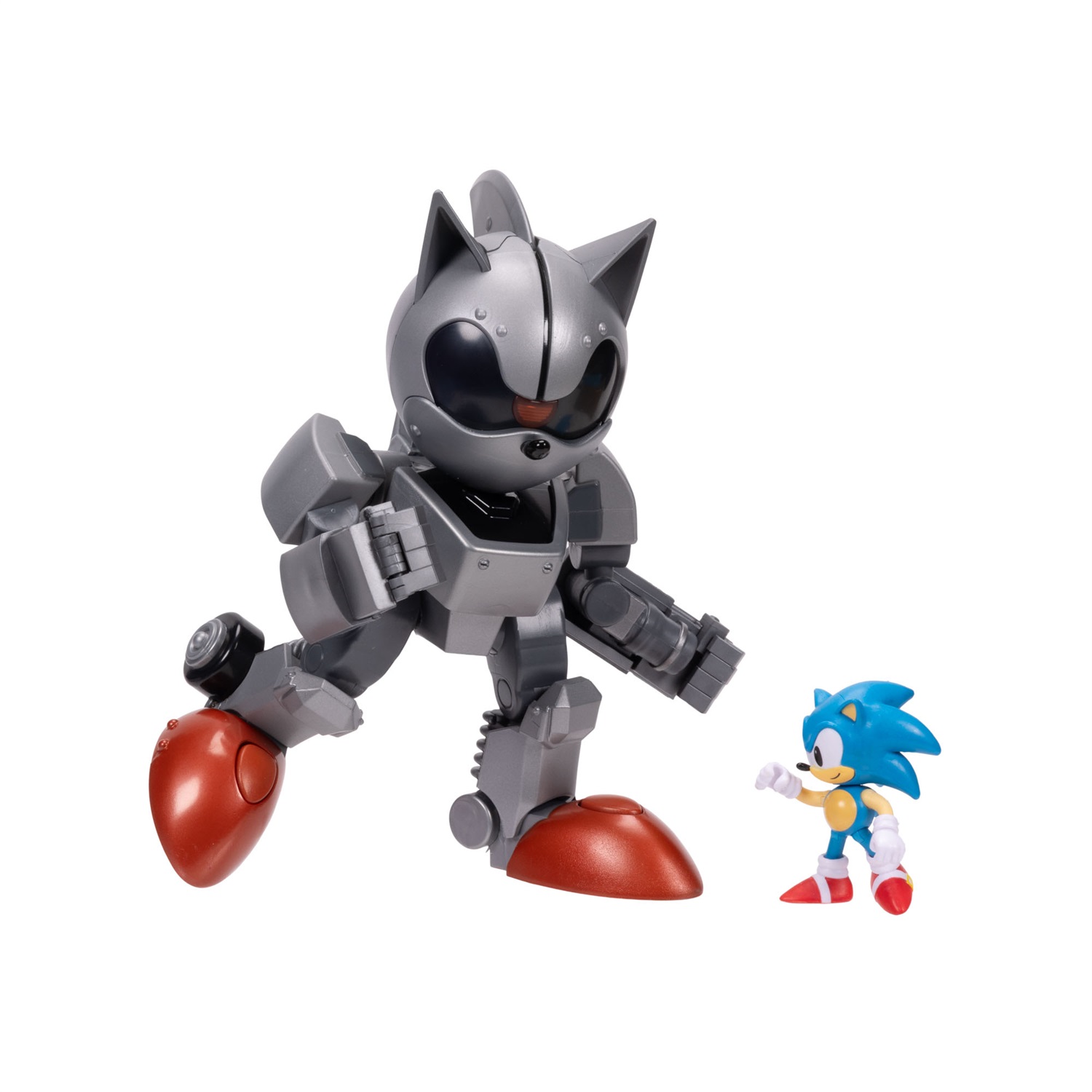 Jakks Pacific Sonic The Hedgehog - Set Gigante Mecha Sonic da 20,3 cm con Luci, Alta Articolazione e Figura di Sonic Inclusa