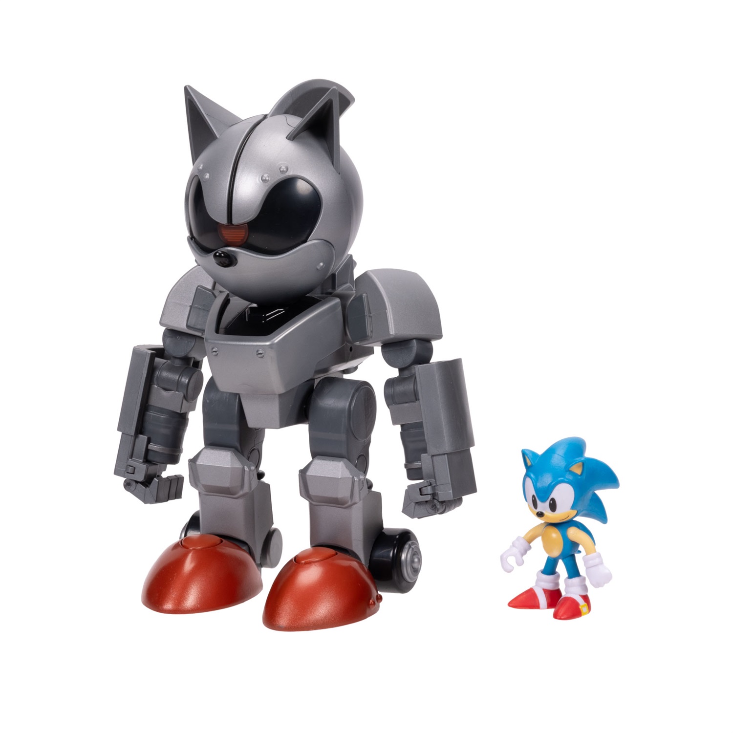 Jakks Pacific Sonic The Hedgehog - Set Gigante Mecha Sonic da 20,3 cm con Luci, Alta Articolazione e Figura di Sonic Inclusa