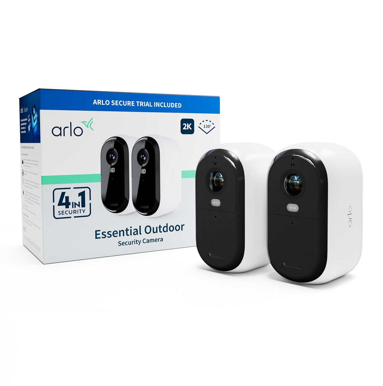 Arlo Essential 2K Telecamera di Sicurezza IP per Esterni e Interni, Set da 2 con Visione Notturna a Colori