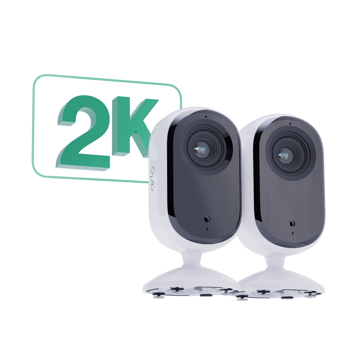Arlo Essential 2 Telecamera di Sorveglianza 2K Indoor, Wireless, con Sirena Allarme, Sensore di Movimento, Visione Notturna e Copriobiettivo Automatico, Pacco da 2 Telecamere, Bianco