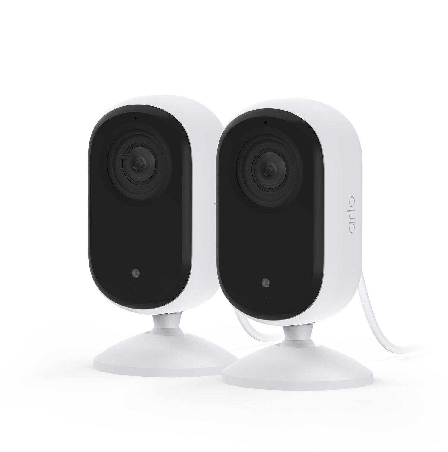 Arlo Essential 2 Telecamera di Sorveglianza 2K Indoor, Wireless, con Sirena Allarme, Sensore di Movimento, Visione Notturna e Copriobiettivo Automatico, Pacco da 2 Telecamere, Bianco
