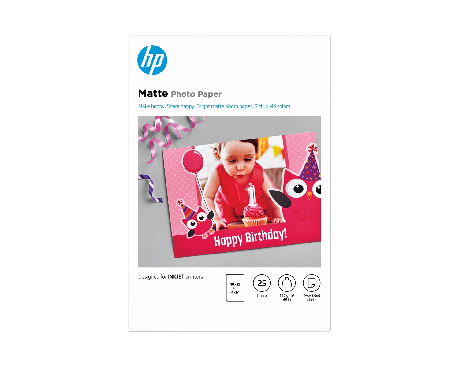 HP Carta Fotografica Opaca 180 g/m², 10 x 15 cm (101 x 152 mm), 25 Fogli - Ideale per Progetti Fotografici Fronte/Retro
