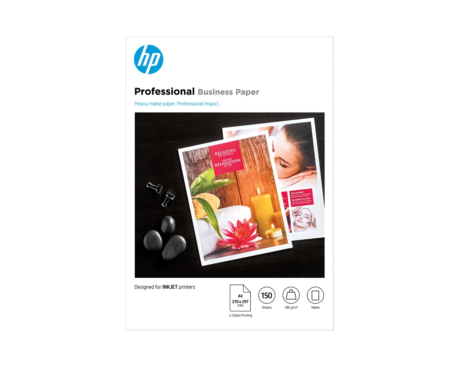 HP Carta opaca Professional Business, 180 g/m², A4 (210 x 297 mm), 150 fogli - Compatibile con stampanti inkjet, certificata FSC