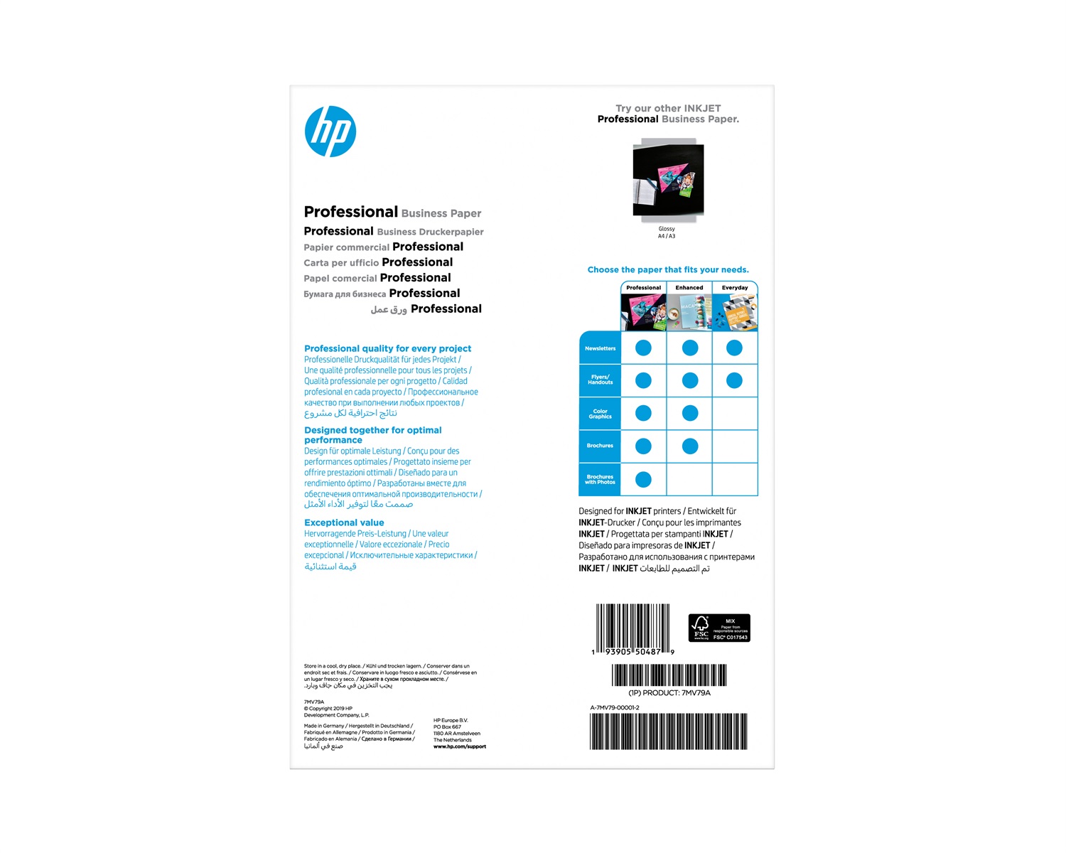 HP Carta opaca Professional Business, 180 g/m², A4 (210 x 297 mm), 150 fogli - Compatibile con stampanti inkjet, certificata FSC