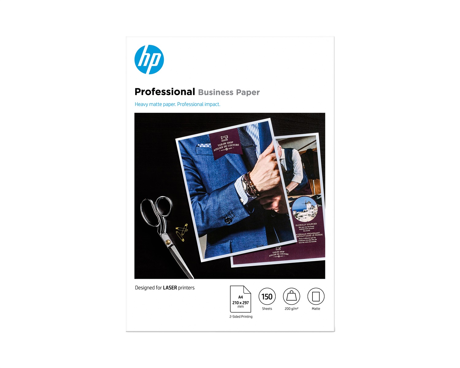 HP Carta Professionale Opaca 200 g/m² A4 (210 x 297 mm) - Confezione da 150 Fogli per Stampa Laser, Certificata FSC