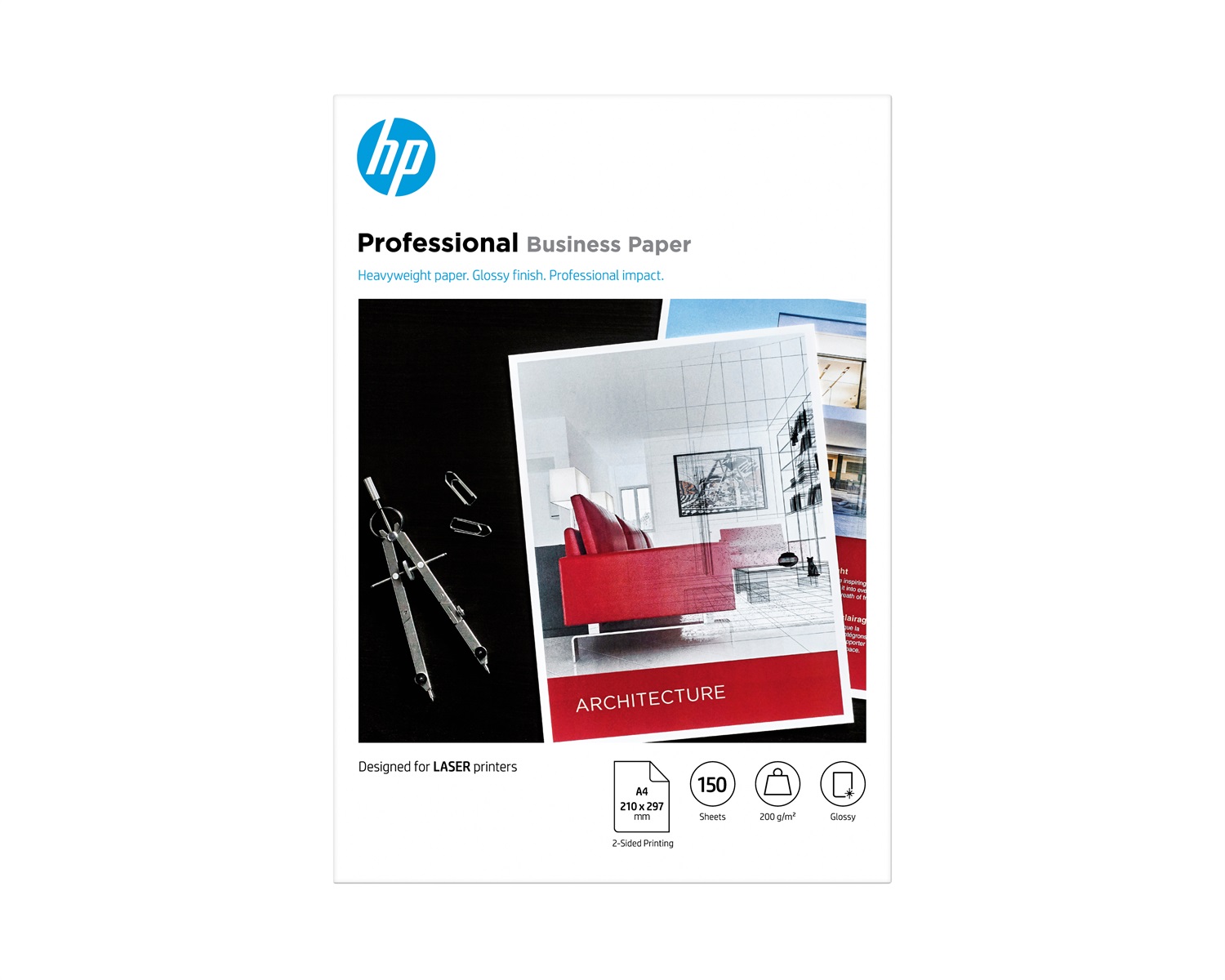 HP Carta Lucida Professionale Business, 200 g/m², A4 (210 x 297 mm), 150 Fogli, Compatibile con Stampe Laser, Certificata FSC®