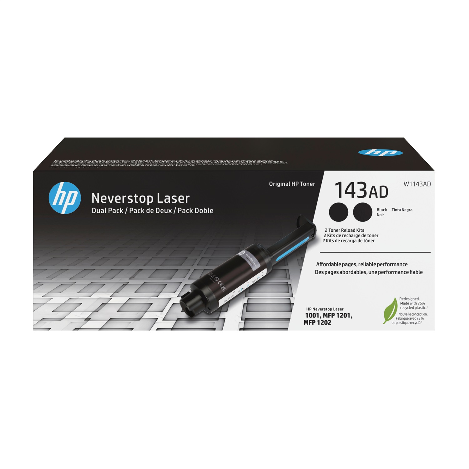 HP Kit Ricarica Toner Nero Originale Neverstop 143AD - Dual Pack, 2500 Pagine, Compatibile con HP Neverstop Laser 1001/1201/1202