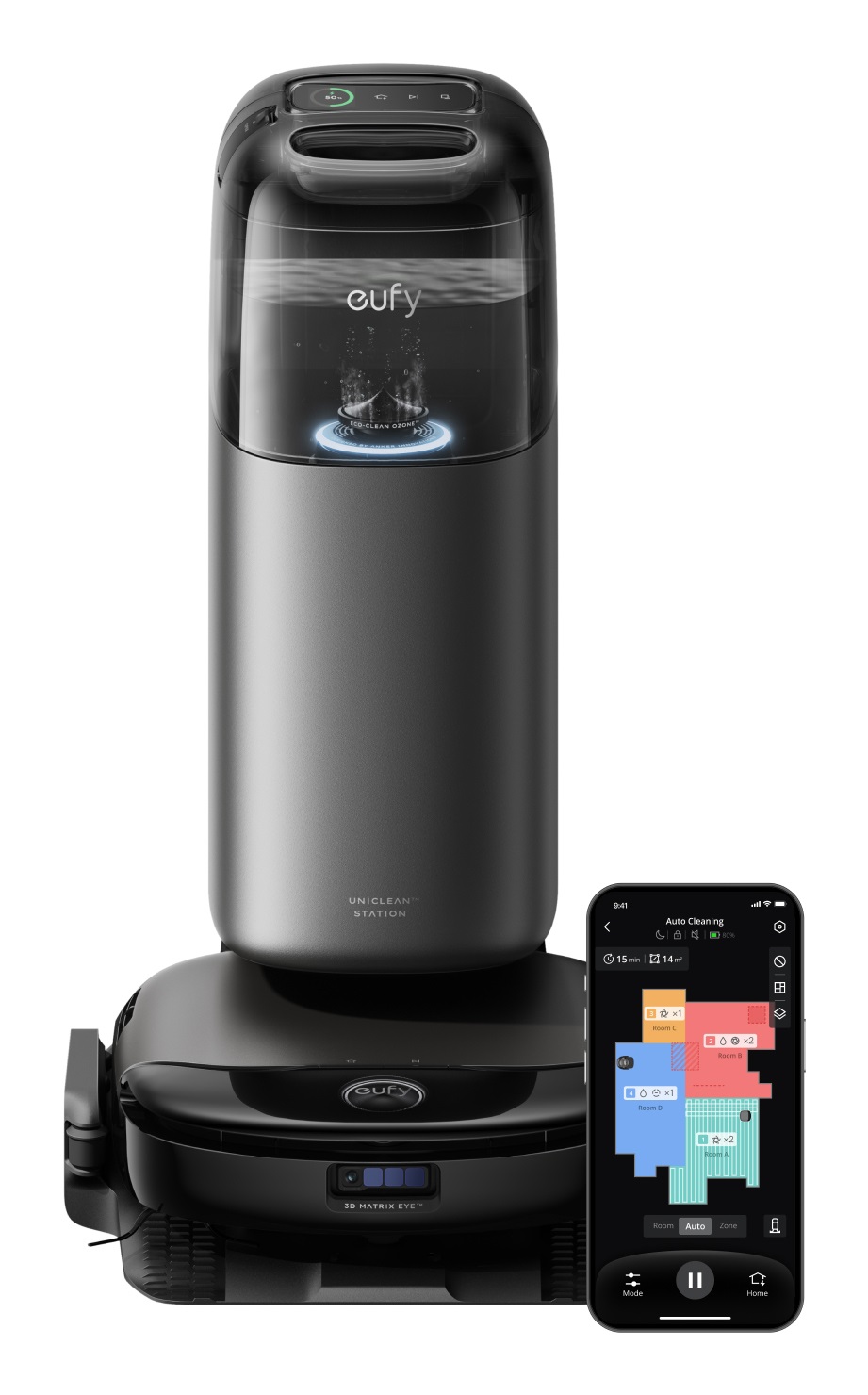 Eufy S1 Pro - Robot Aspirapolvere All-in-One con Funzione di Pulizia, Autopulente Always Clean Mop, Eco Clean Ozon, 8000 Pa, Spazzola per Sollevamento Auto, 180 Min di Autonomia, 150 m², 3D MatrixEye