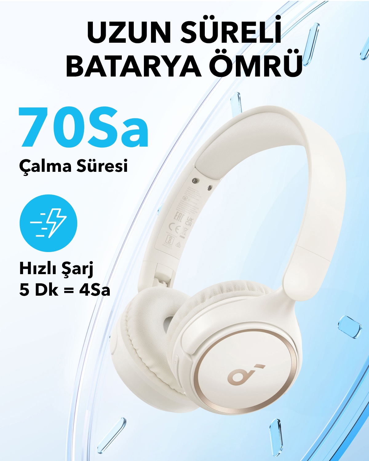 Anker Soundcore H30i - Cuffie On-Ear Wireless Bluetooth 5.3 Bianco, Design Pieghevole, 60 Ore di Riproduzione, Bassi Puri