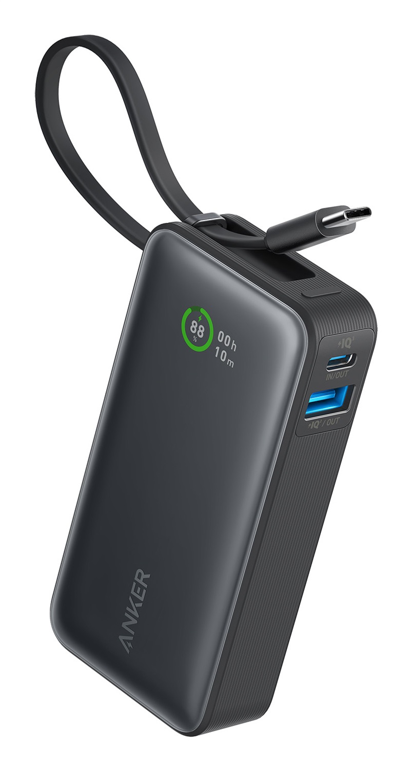 Anker A1259G11 Batteria Portatile Litio 10000 mAh con Cavo USB-C Integrato e Ricarica 30W - Nero