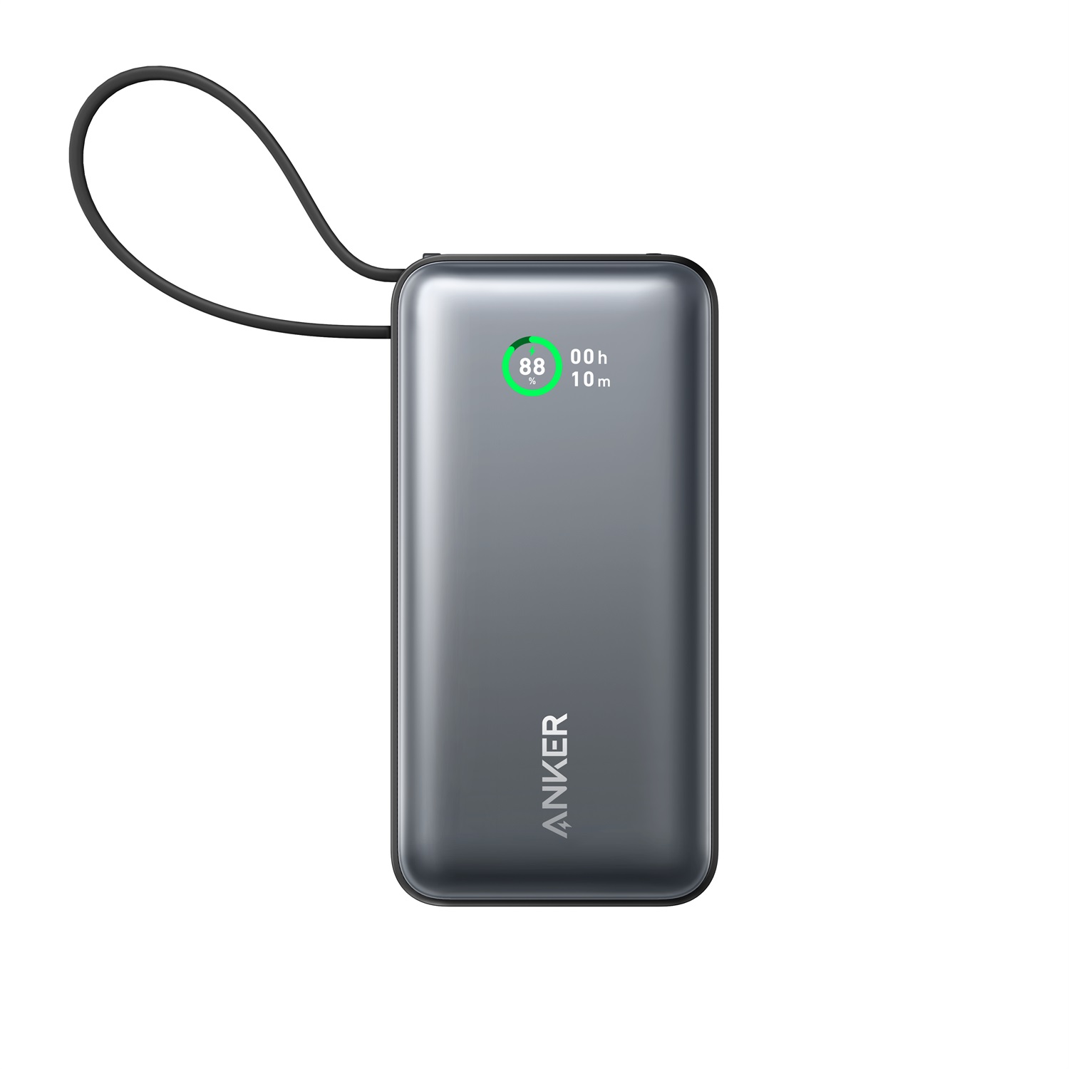 Anker A1259G11 Batteria Portatile Litio 10000 mAh con Cavo USB-C Integrato e Ricarica 30W - Nero
