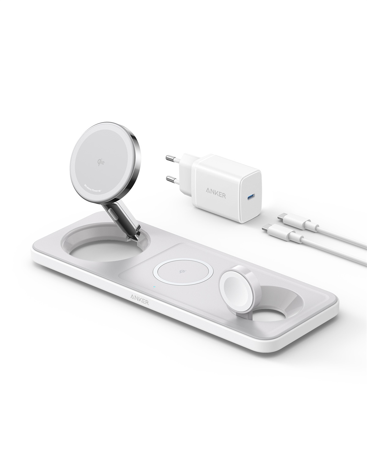 Anker MagGo Stazione di Ricarica Wireless 3-in-1 Bianco 15W con Certificazione Qi2