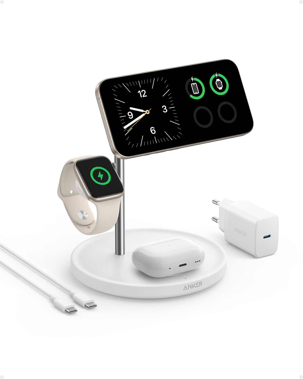 Anker MagGo Caricabatterie Wireless 15W Bianco con Ricarica Rapida e Compatibilità Qi2 e MagSafe