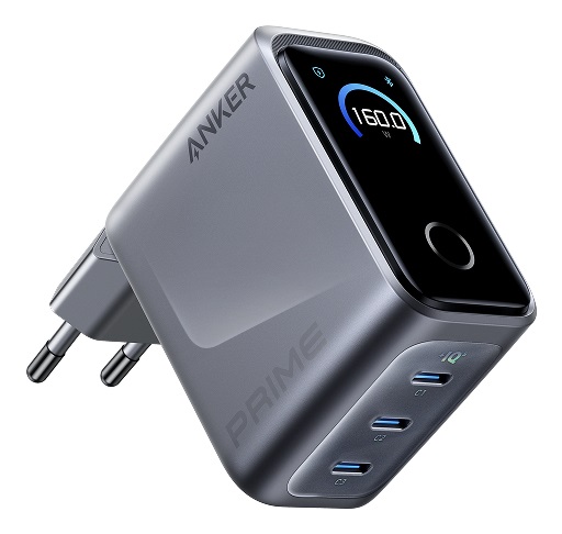 Anker Prime Caricatore USB C 160W con 3 Porte, Ricarica Rapida 140W, Display Smart e Controllo Tattile