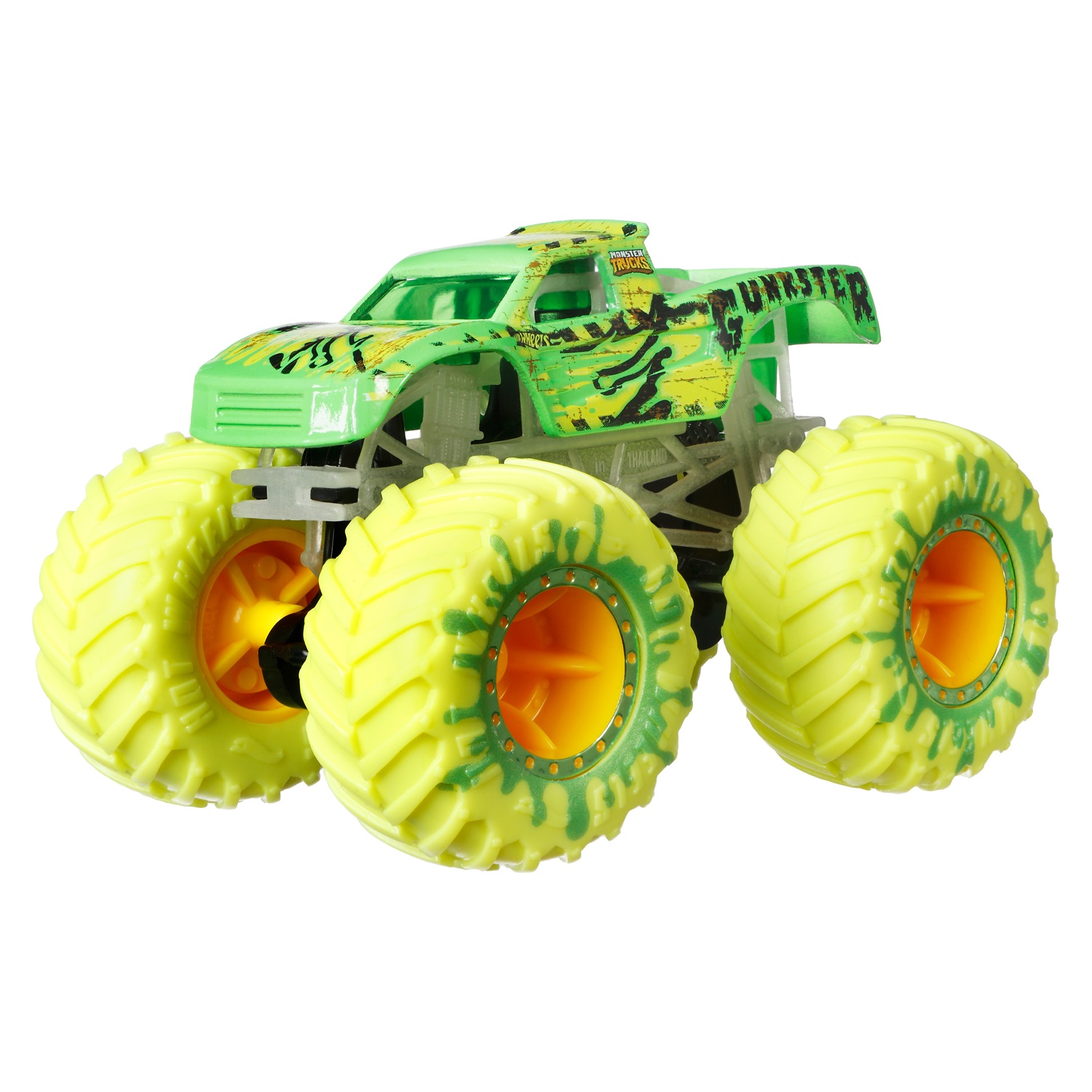 Hot Wheels - Monster Trucks Fluo Set con 10 Veicoli (5 Monster Trucks e 5 Macchinine in Scala 1:64) che si Illuminano al Buio, Giocattolo per Bambini 3 Anni, HCB57