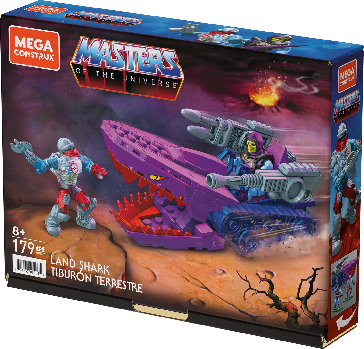 MEGA Construx HDK07 - Set da costruzione Masters of the Universe Land Shark con 179 pezzi e personaggi di Skeletor e Roboto, per bambini 8 anni