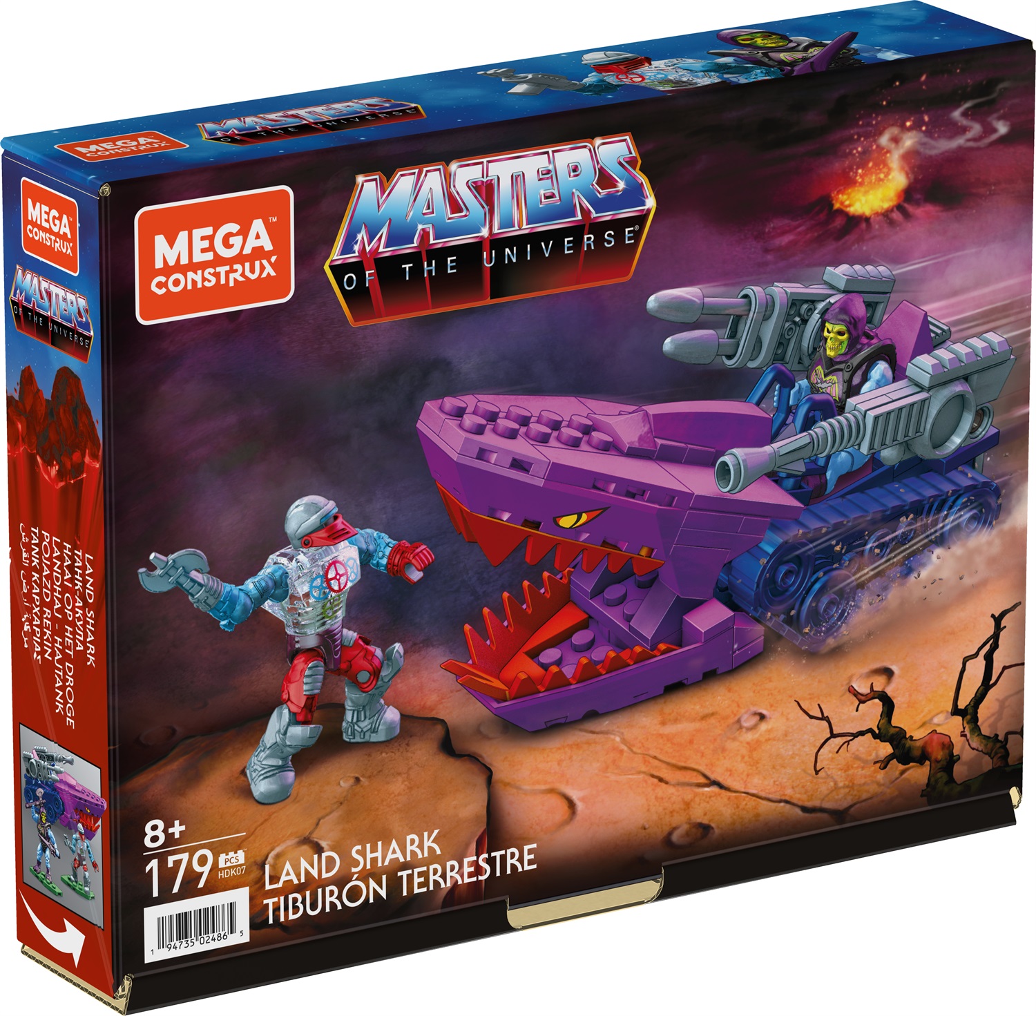 MEGA Construx HDK07 - Set da costruzione Masters of the Universe Land Shark con 179 pezzi e personaggi di Skeletor e Roboto, per bambini 8 anni