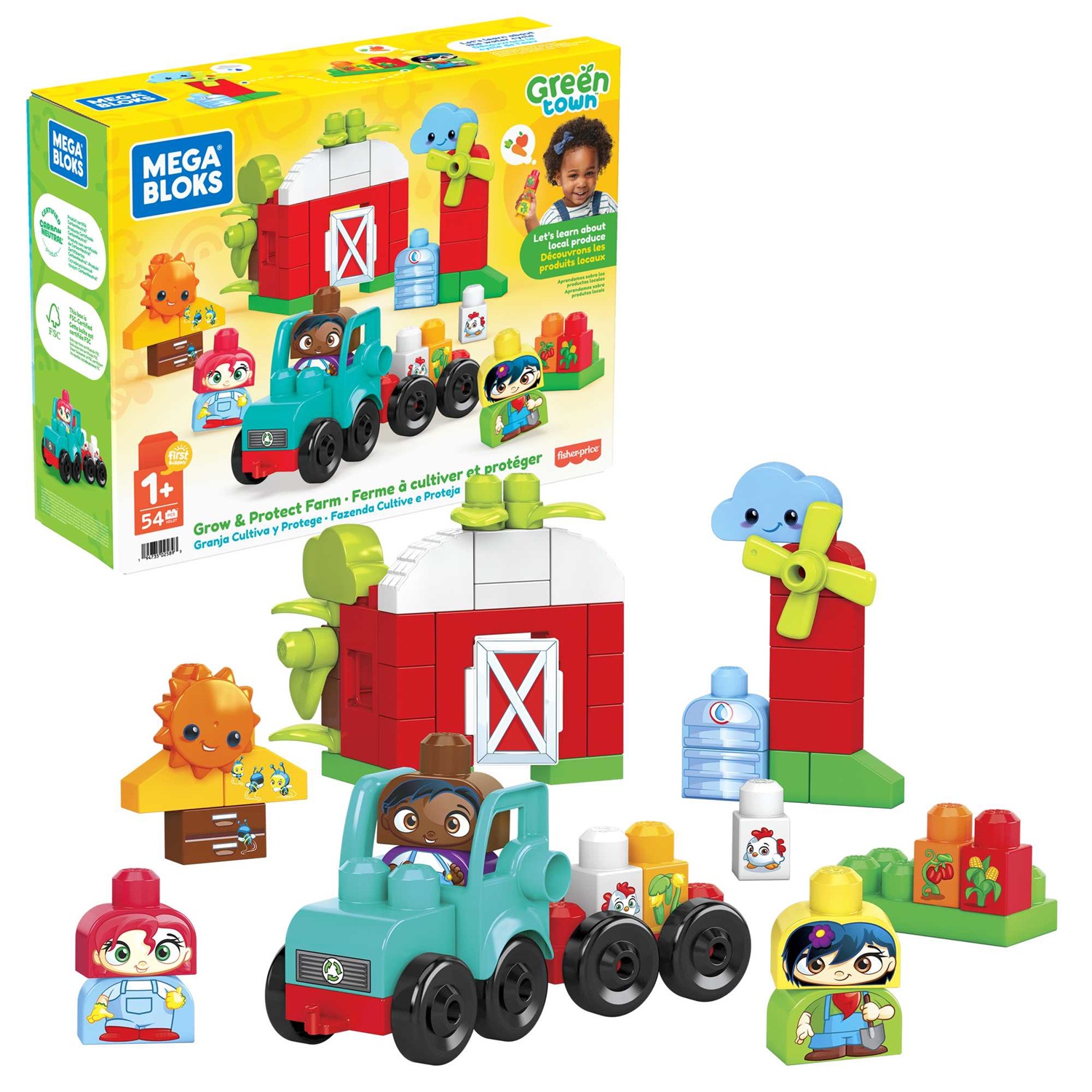Mega Bloks Green Town Fattoria Eco Amici Bio con 54 Blocchi da Costruzione - Giocattolo per Bambini 1 Anni, HDL07