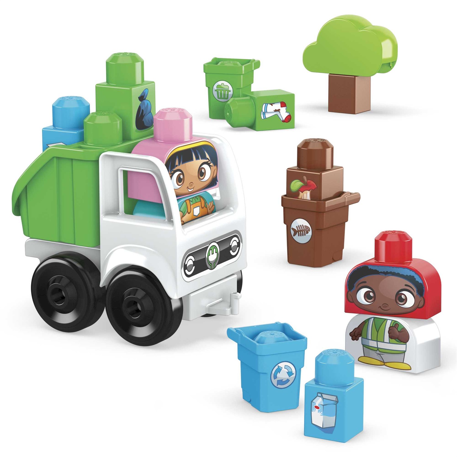MEGA Bloks Green Town - Squadra Raccolta Differenziata Amici Bio, set da costruzione con 18 grandi blocchi e 2 personaggi, giocattolo per bambini 1 anni, HDL06