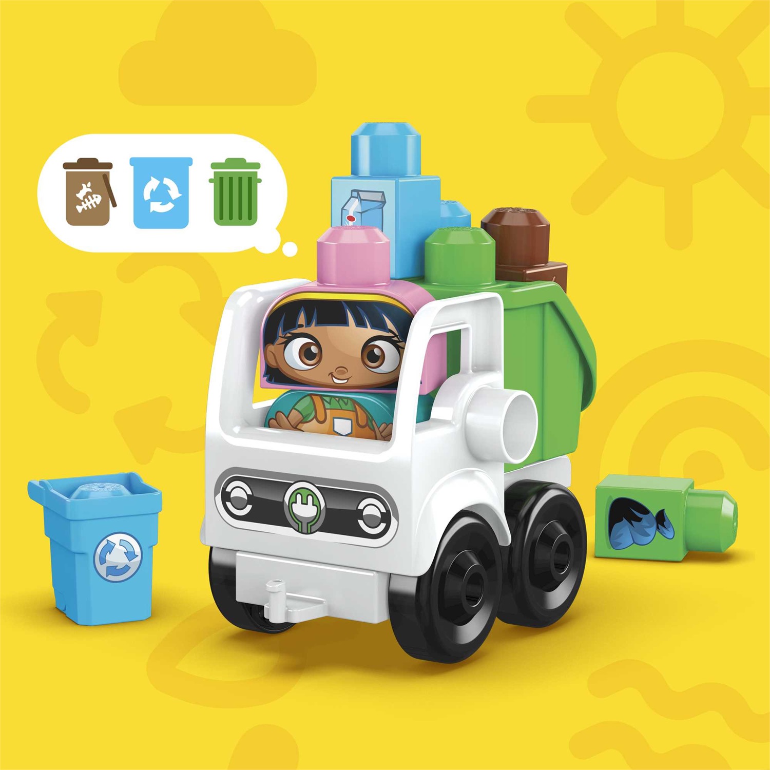 MEGA Bloks Green Town - Squadra Raccolta Differenziata Amici Bio, set da costruzione con 18 grandi blocchi e 2 personaggi, giocattolo per bambini 1 anni, HDL06