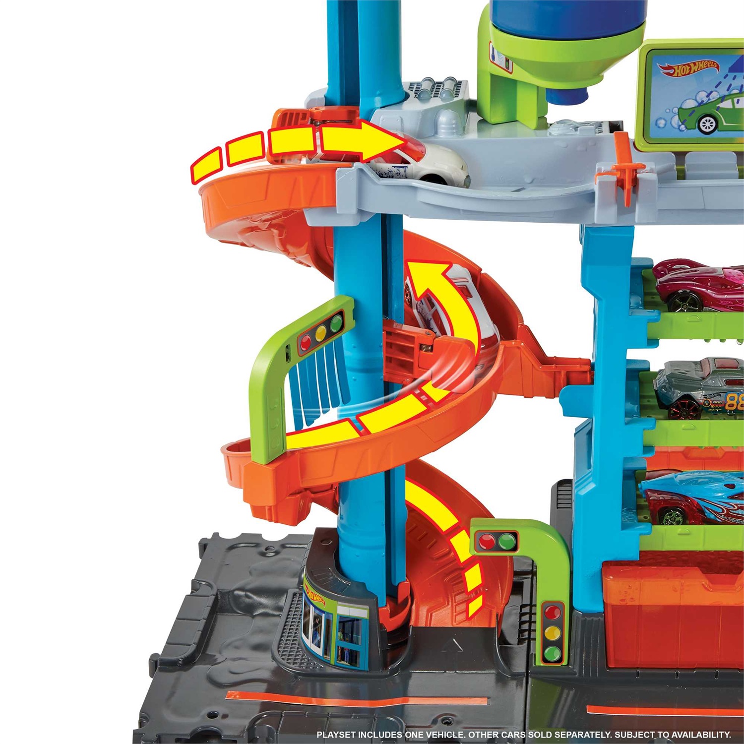 Hot Wheels City Mega Torre Autolavaggio con 1 Macchinina Color Shifters, Serbatoi per Acqua Calda e Fredda, Giocattolo per Bambini 4 Anni
