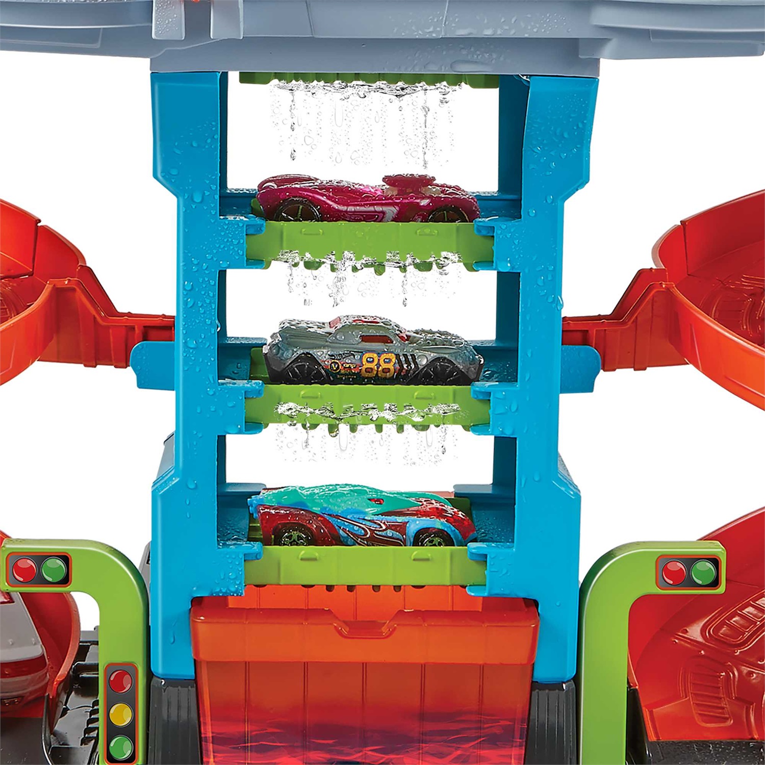 Hot Wheels City Mega Torre Autolavaggio con 1 Macchinina Color Shifters, Serbatoi per Acqua Calda e Fredda, Giocattolo per Bambini 4 Anni