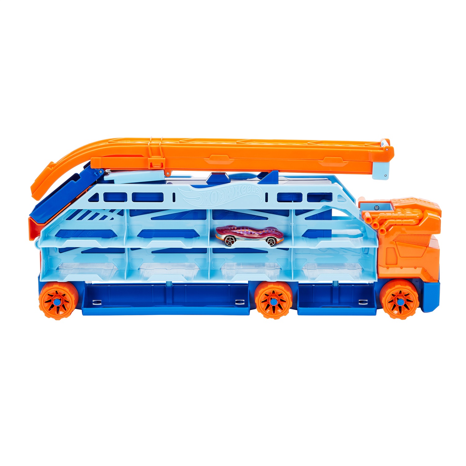 Hot Wheels City HDY92 - Autotrasportatore a Caduta Libera con 1 macchinina, oltre 20 veicoli in scala 1:64 e pista con discesa da 60 cm, Giocattolo per Bambini 4 Anni