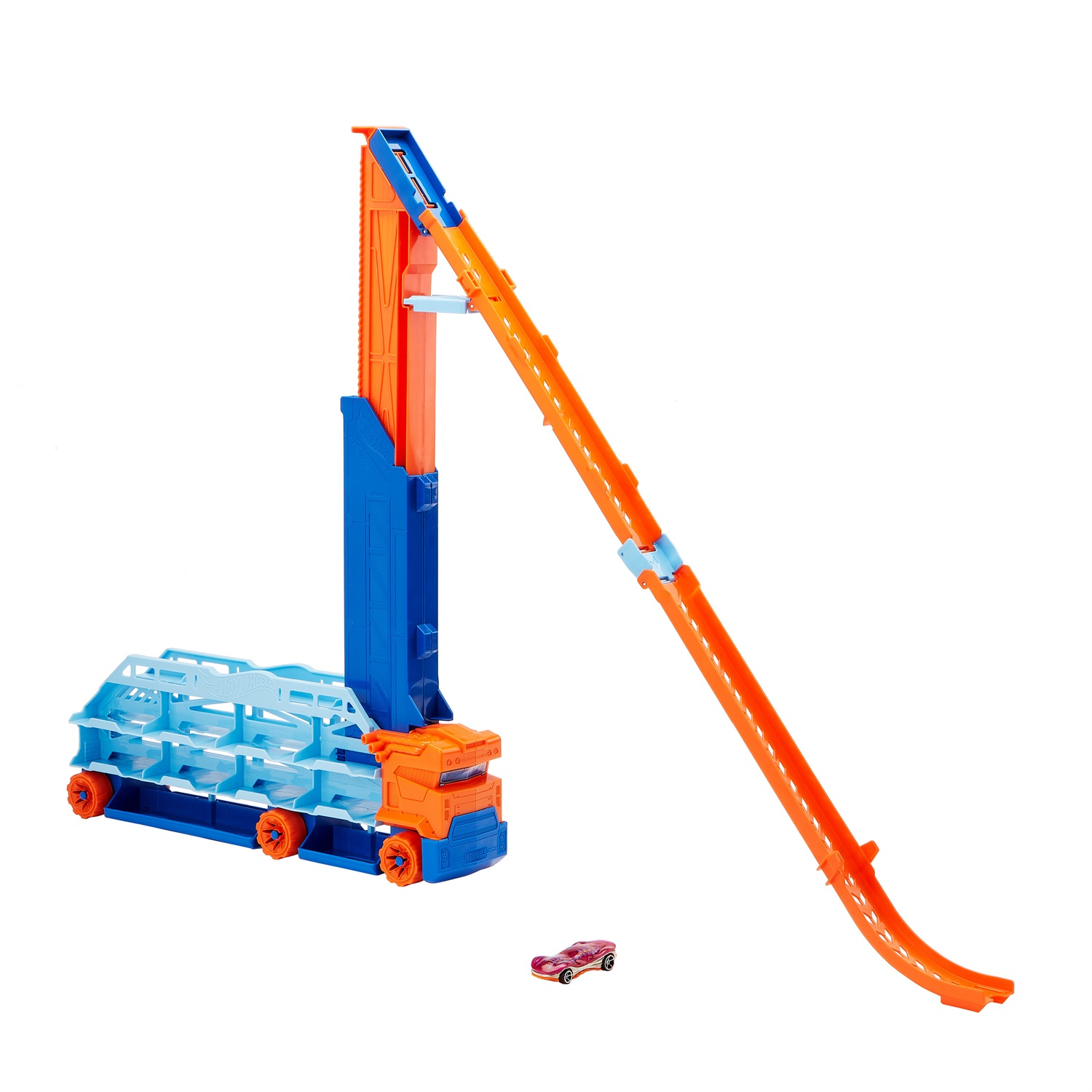 Hot Wheels City HDY92 - Autotrasportatore a Caduta Libera con 1 macchinina, oltre 20 veicoli in scala 1:64 e pista con discesa da 60 cm, Giocattolo per Bambini 4 Anni