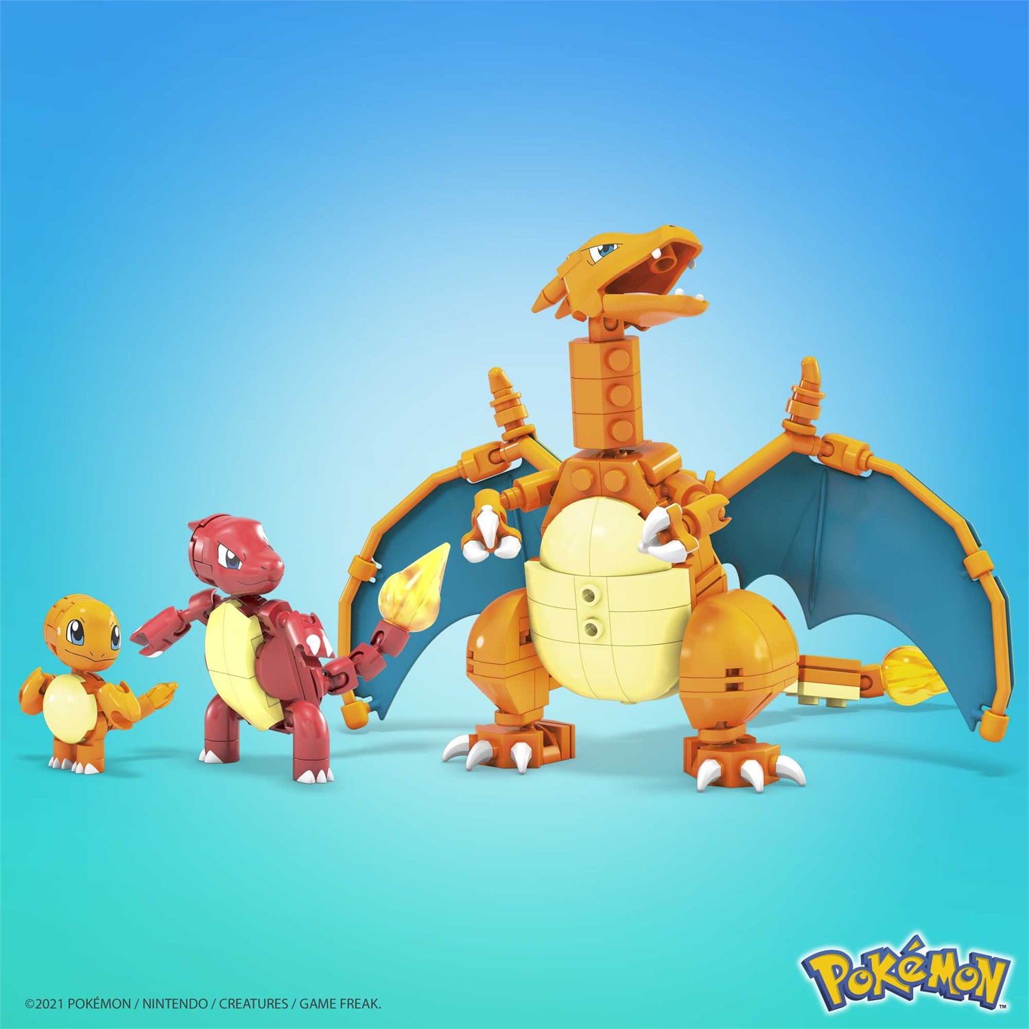 MEGA Construx Pokémon Personaggio Charmander Evolution con 313 Blocchi da Costruzione, Set di Costruzioni con Charmander, Charmeleon e Charizard, Giocattolo per Bambini 7 Anni