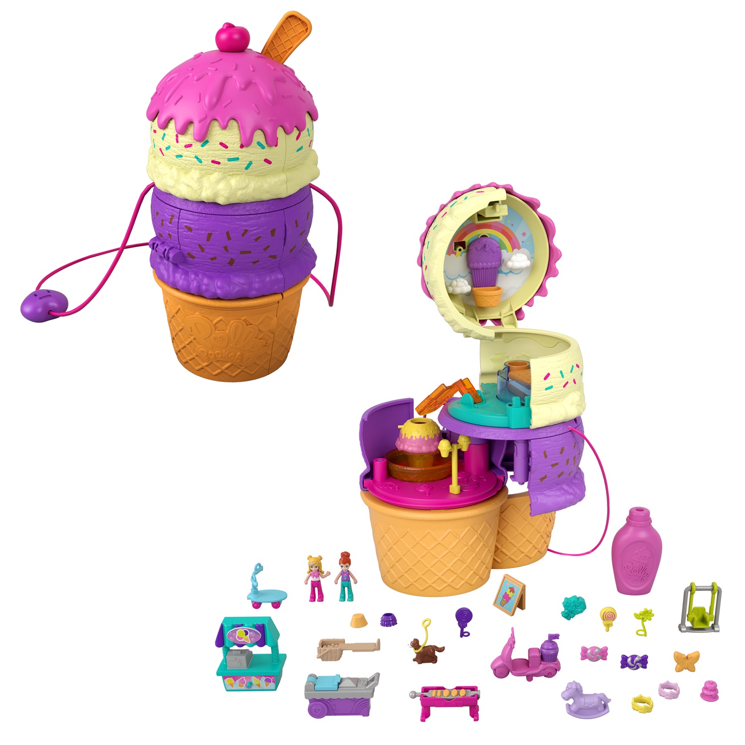Polly Pocket HFR00 Set da Gioco Borsetta Twist Gelato - Parco Giochi con 3 Piani e 25 Accessori per Bambini 4 Anni