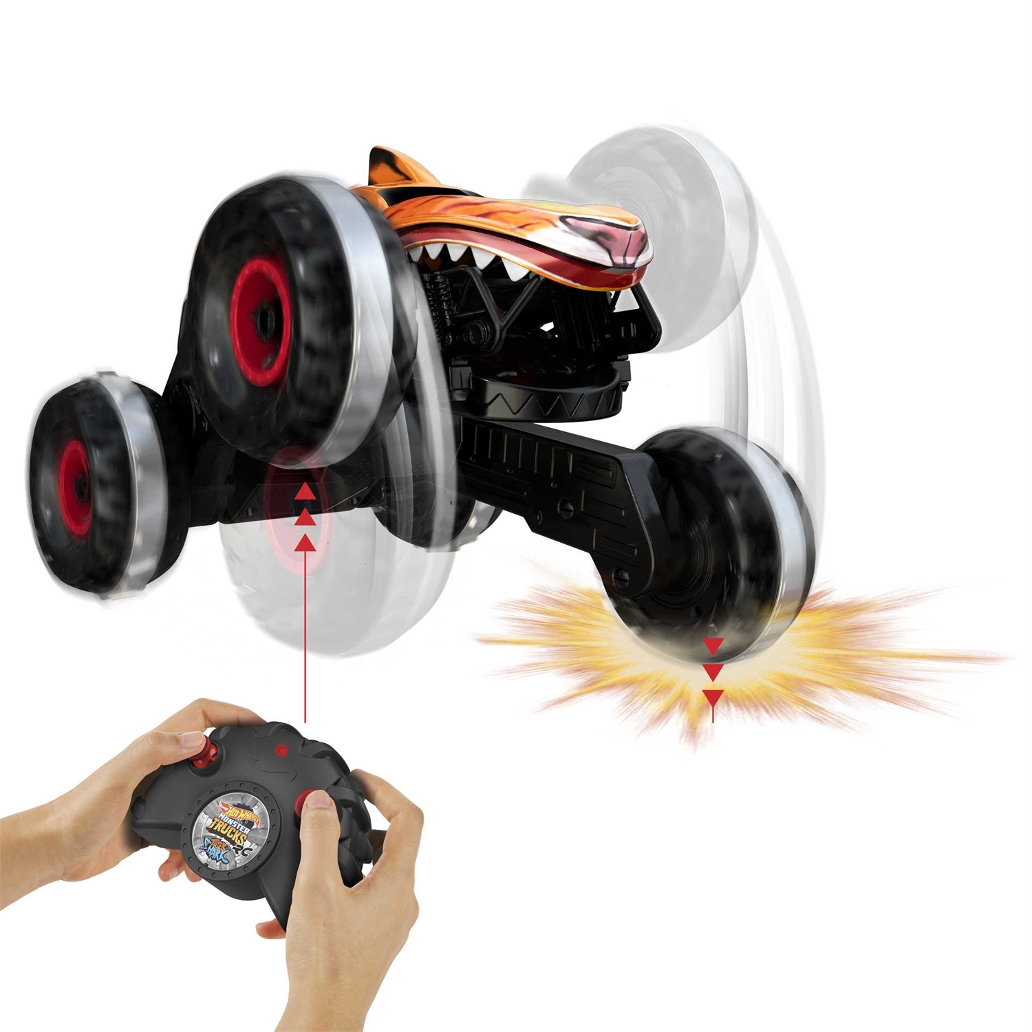 Hot Wheels Monster Trucks Tiger Shark - Giocattolo Telecomandato Fuoristrada 4x4, Radiocomandato, per Bambini 4 Anni, Scala 1:15