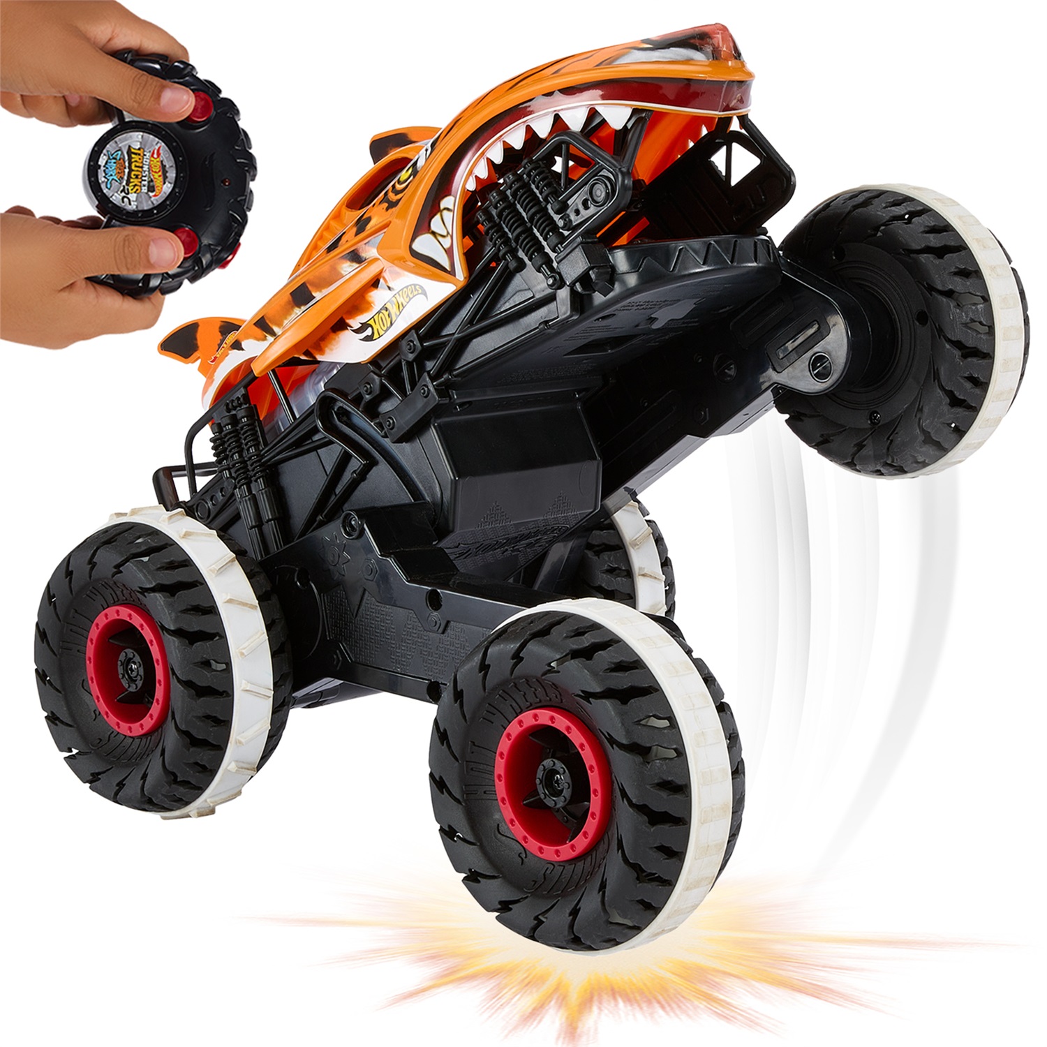 Hot Wheels Monster Trucks Tiger Shark - Giocattolo Telecomandato Fuoristrada 4x4, Radiocomandato, per Bambini 4 Anni, Scala 1:15