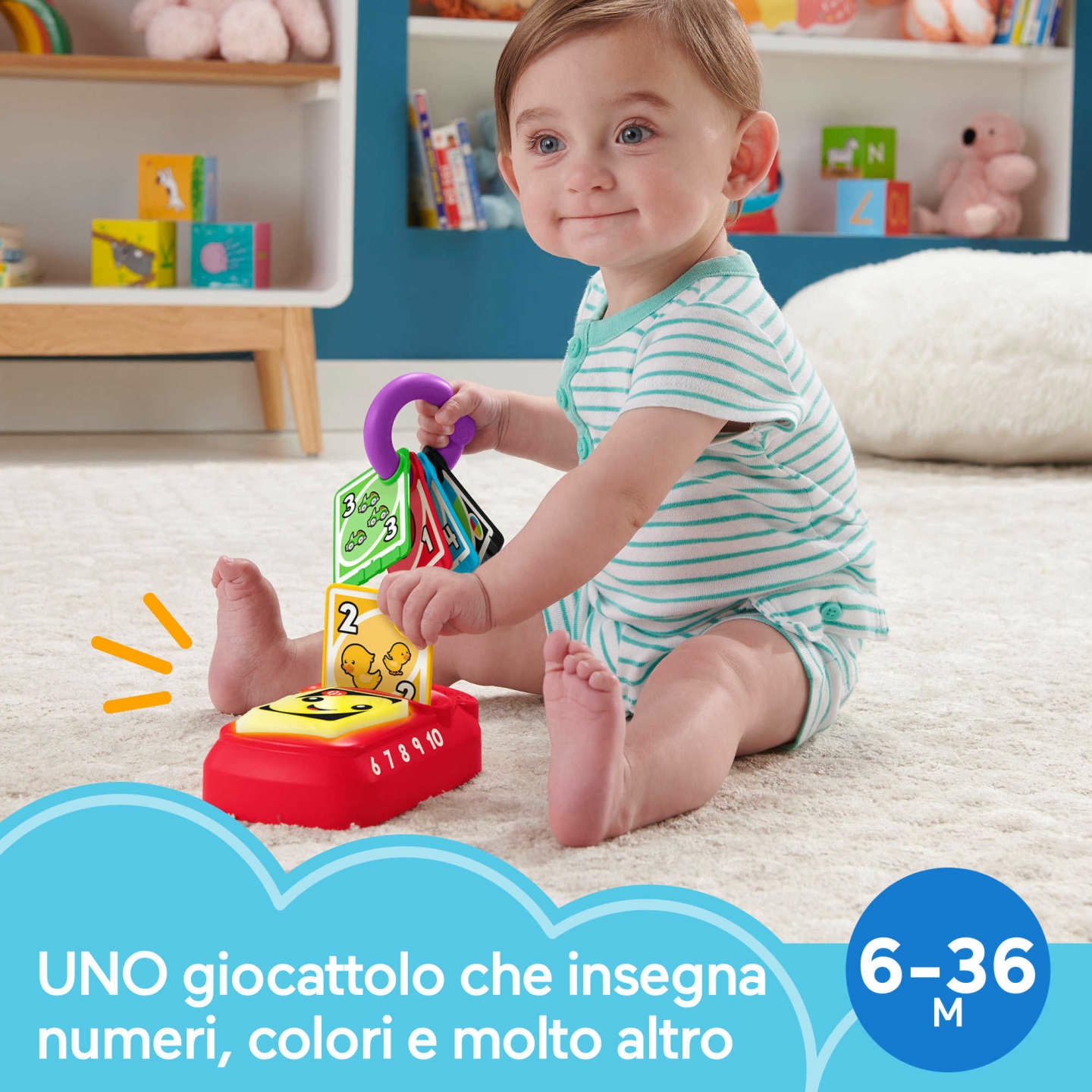 MATTEL Baby UNO FP HHG94 - Gioco Educativo con 5 Carte, Luci e Suoni per Insegnare Numeri e Colori