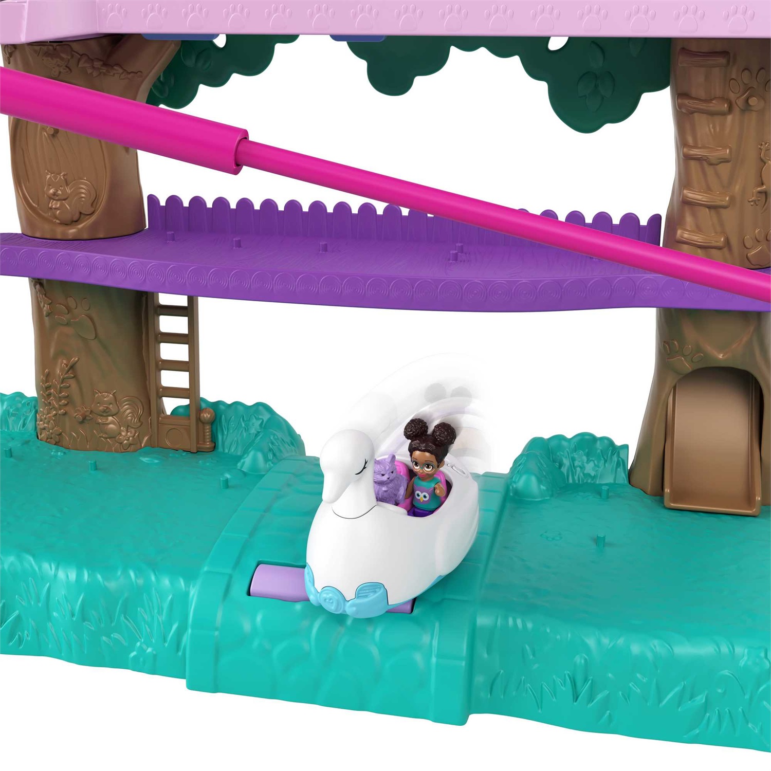 Polly Pocket Pollyville Casa sull'Albero dei Cuccioli, playset a 5 piani, 15+ pezzi gioco: 2 bambole, veicolo, 4 animali e molto altro ancora, idea regalo, Giocattolo per Bambini 4+ Anni