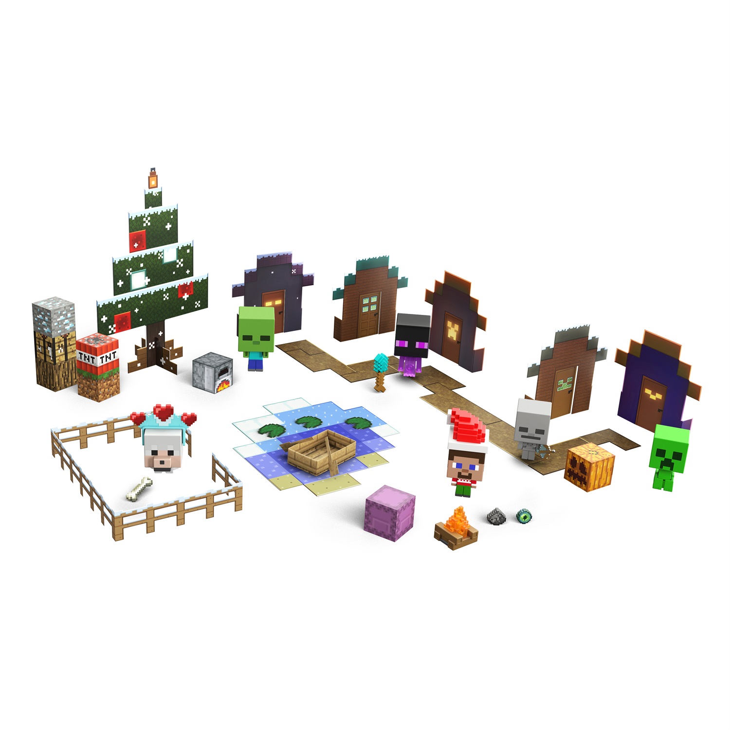 Mattel Calendario dell'Avvento Minecraft - Mini Teste Mob, Personaggi Pixelati da Collezione per Bambini 6 Anni