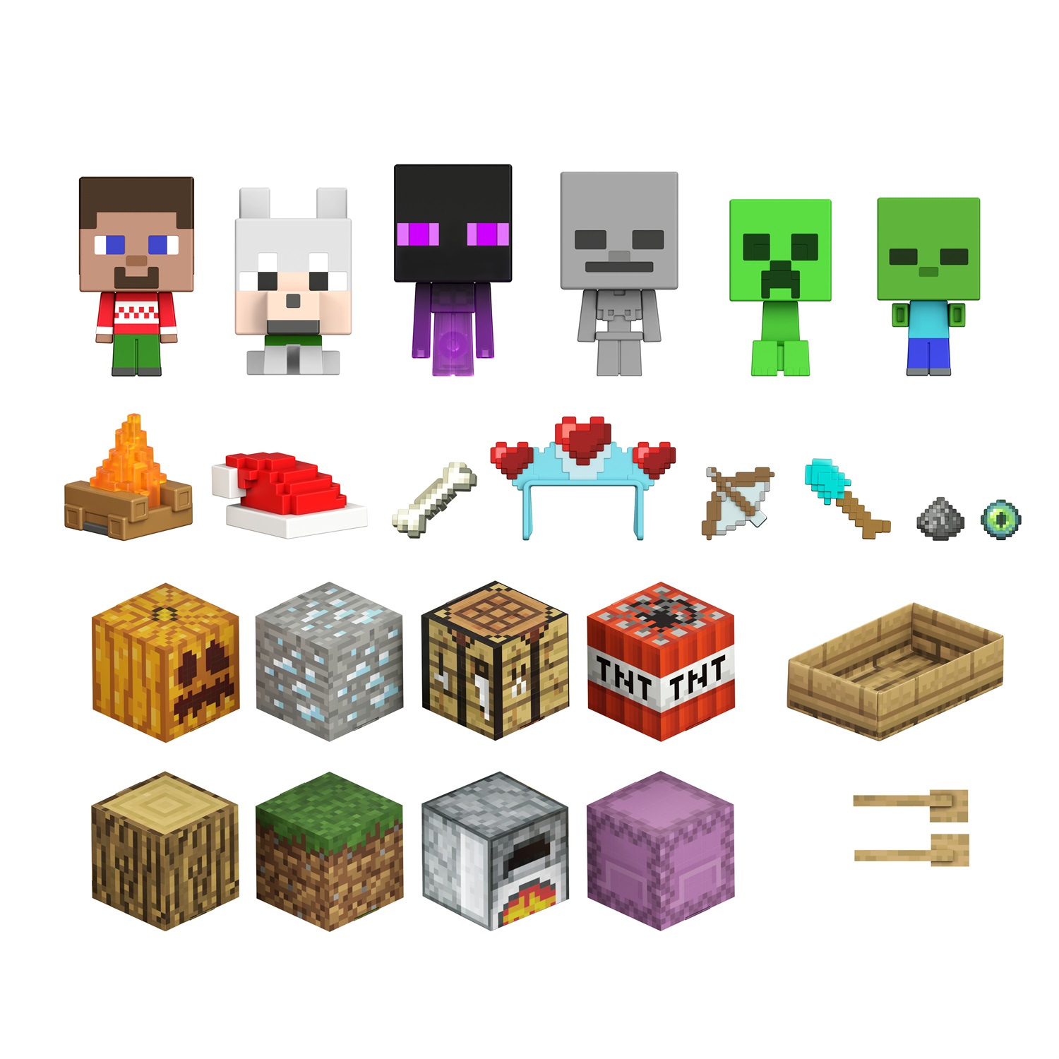 Mattel Calendario dell'Avvento Minecraft - Mini Teste Mob, Personaggi Pixelati da Collezione per Bambini 6 Anni