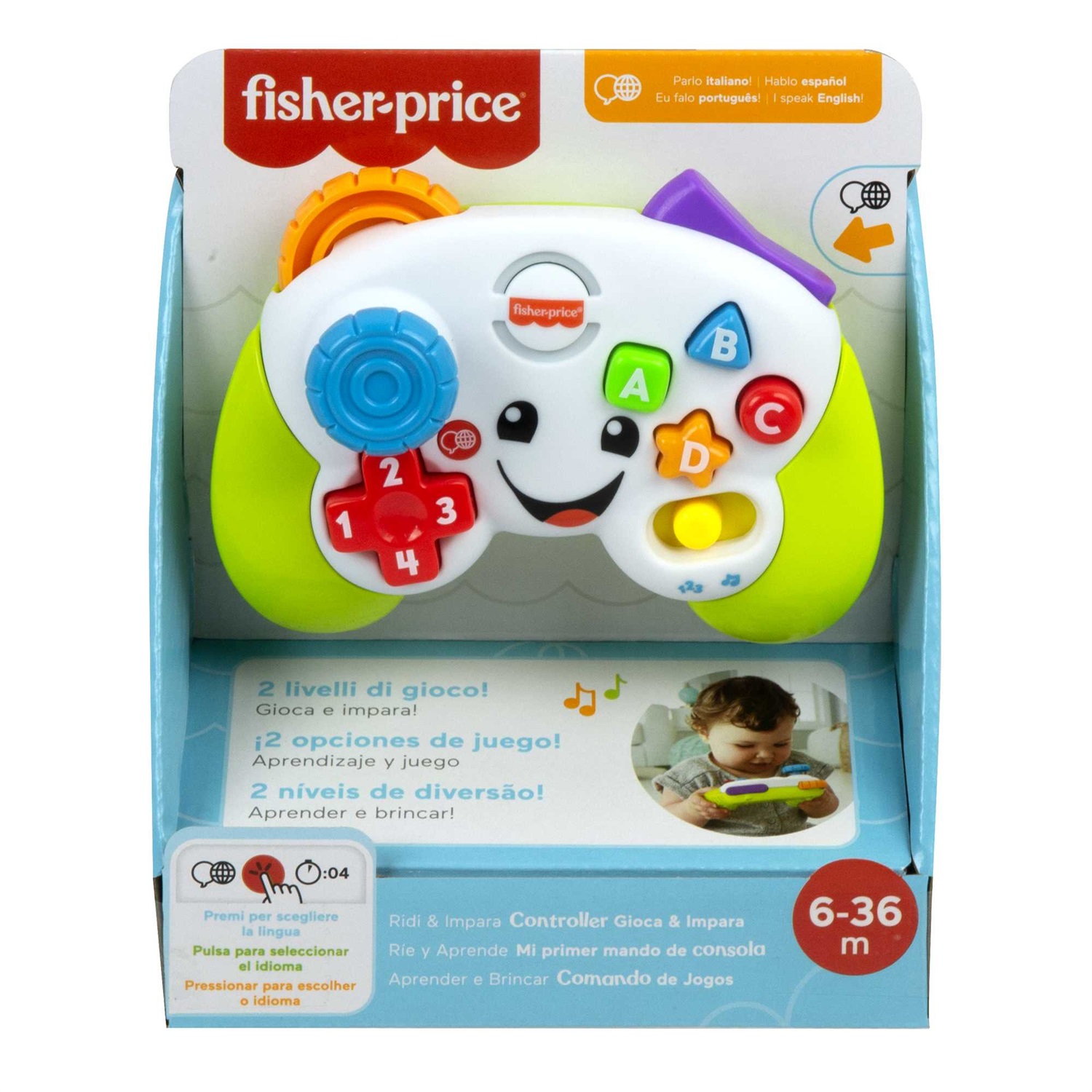 Fisher-Price Laugh & Learn Controller Gioca & Impara Ridi & Impara - Joystick Giocattolo Musicale con Luci e Contenuti Educativi per Bambini 6 Mesi, Edizione Multilingue