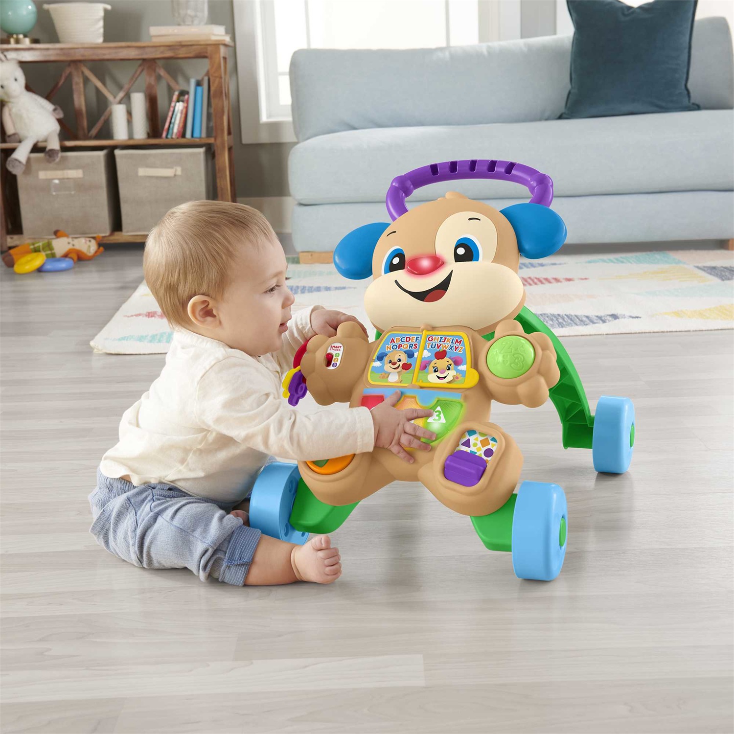 Fisher-Price Cagnolino Primi Passi Ridi & Impara Smart Stages - Giocattolo Musicale Multilingue per Neonati e Bambini da 6 a 36 Mesi con 3 Modalità di Gioco e Oltre 75 Canzoni