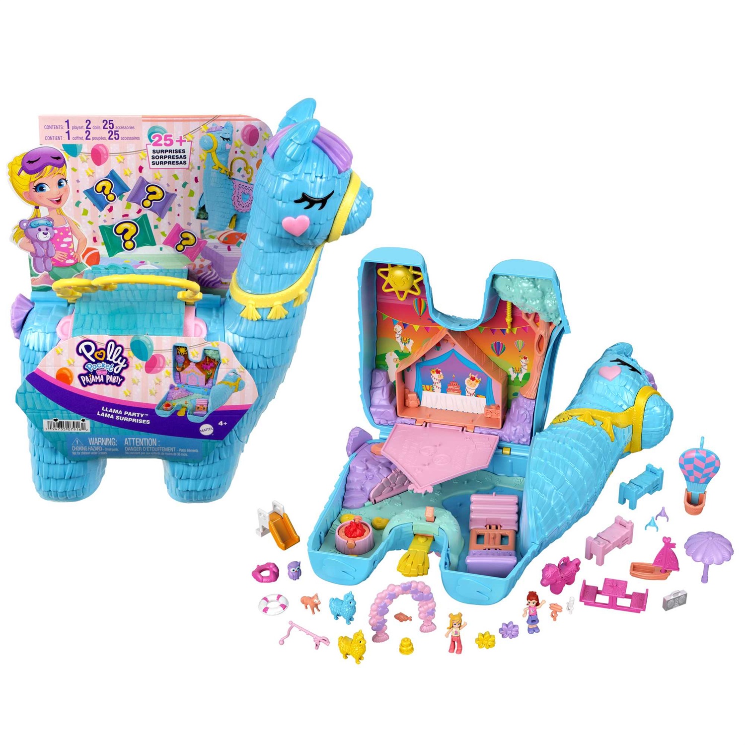 Polly Pocket HHX74 - Cofanetto Lama Pigiama Party con oltre 25 sorprese e 2 mini bambole, Giocattolo per Bambini 4 Anni