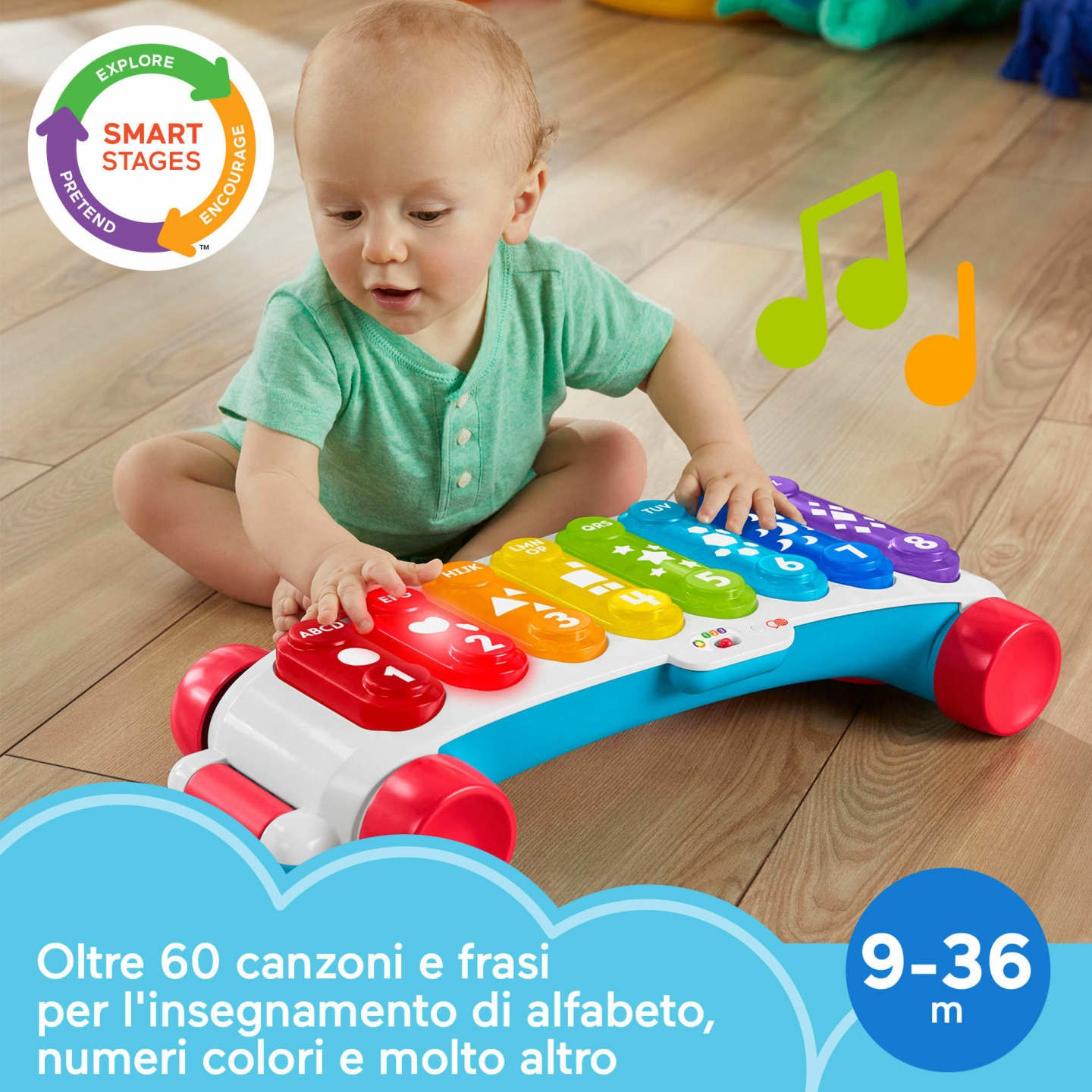 Fisher-Price Xilofono Gigante Elettronico Musicale Trainabile con Luci e Canzoni Educative - 9-36 Mesi, Versione Multilingue HJK38