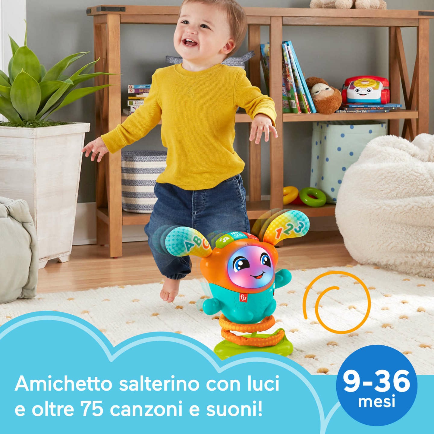 Fisher-Price DJ Nino Salterino - Giocattolo Musicale Interattivo ed Educativo con Luci e Azione Saltellante per Bambini 9-36 Mesi, HJP91